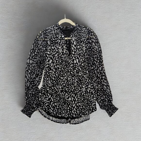 2 for $30 White House Black Market Tunic Top Tie Neck Sheer Long Sleeve L - Picture 3 of 9